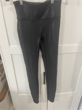 SPANX Women’s Black Faux Leather High-Waist Leggings Excellent Condition Sz S
